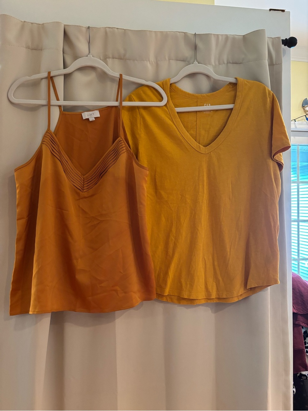 LOFT and GAP Mustard Yellow Pleated-Detail Camisole and short sleeve Tee